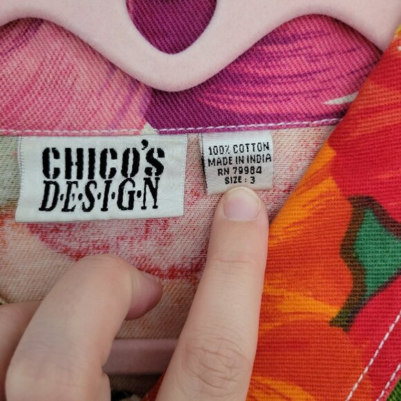Chico's Design Floral Cotton Jacket Beading Accents Size 3 Womens XL - Picture 3 of 7
